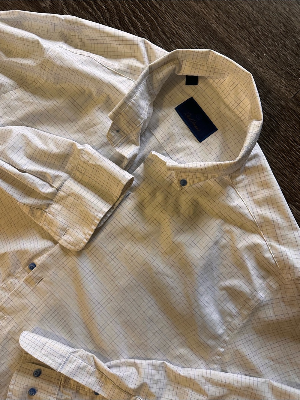 David Donahue Regular Fit Blue White Check Cotton Easy Care Dress Shirt L 32/33